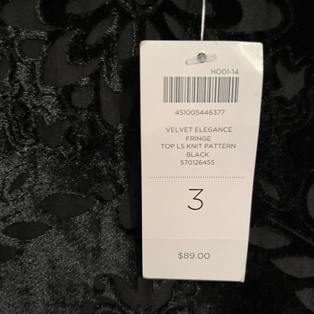 NEW Chico’s Black Velvet Beaded Hem Blouse - Picture 8 of 9
